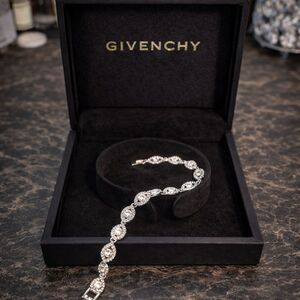 Givenchy Crystal Marquise Link Bracelet Silver Tone w Box